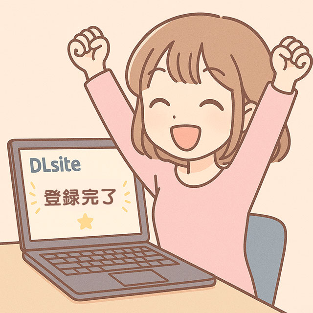 DLsiteへの登録が完了し、ログイン状態でサービス利用が可能になった画面。